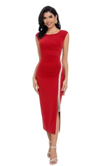 robe moulante à fente strassée