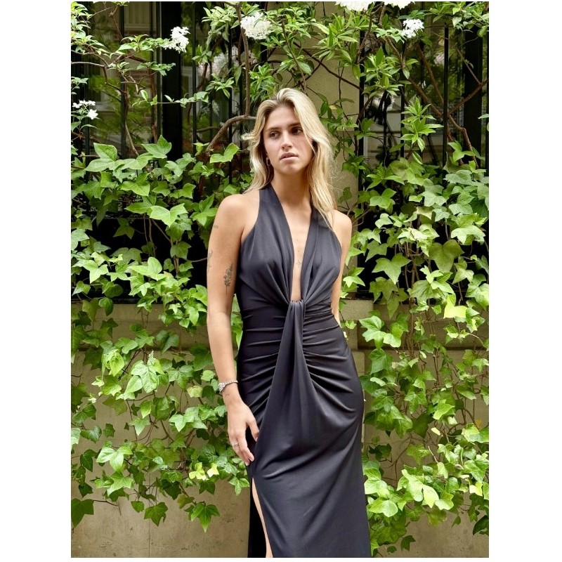 Robe échancrée longue BORDEAUX ET NOIR