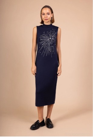 Robe perles - strass à col montant