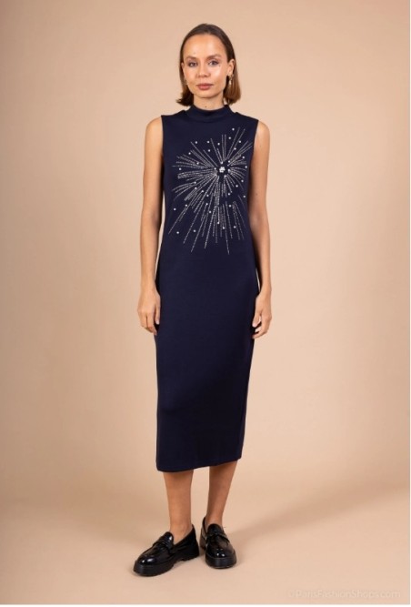 Robe perles - strass à col montant