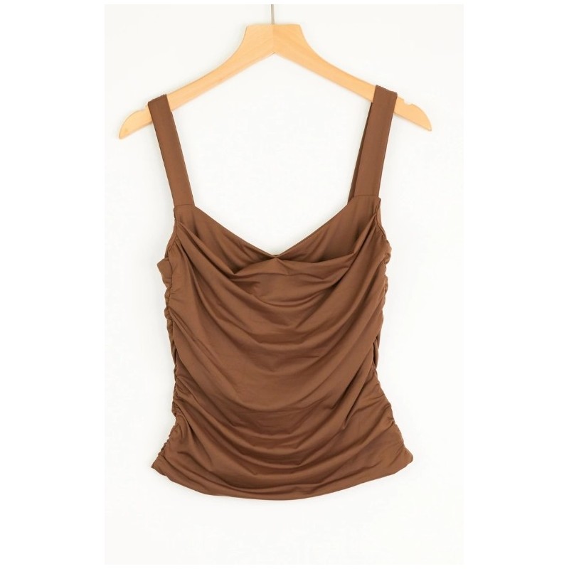 Top stretch froncé à larges bretelles