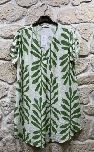 Robe/Tunique imprimé col V manches courte grande taille