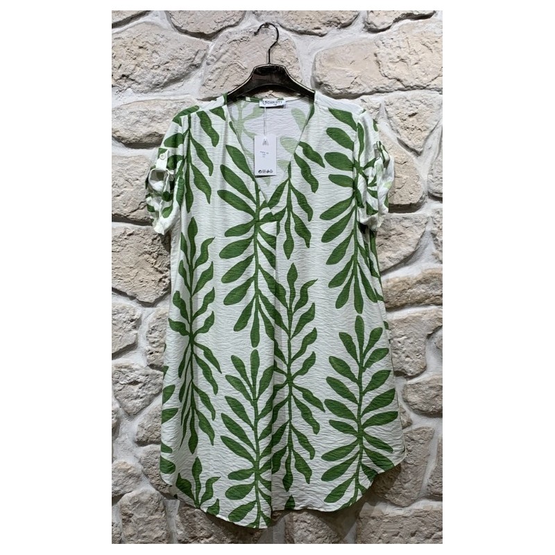Robe/Tunique imprimé col V manches courte grande taille