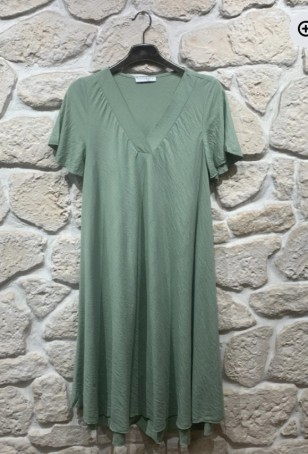 Robe longue uni manche courte col V Grande taille