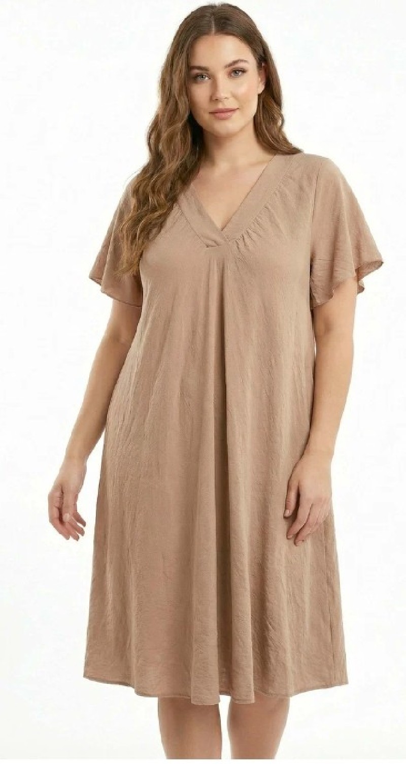 Robe longue uni manche courte col V Grande taille