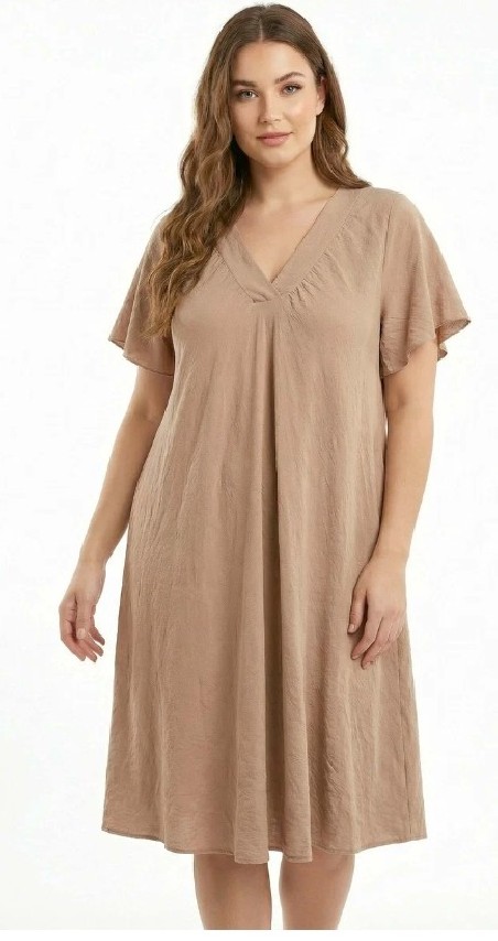 Robe longue uni manche courte col V Grande taille