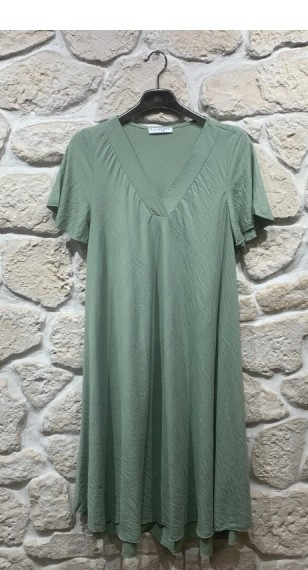 Robe longue uni manche courte col V Grande taille