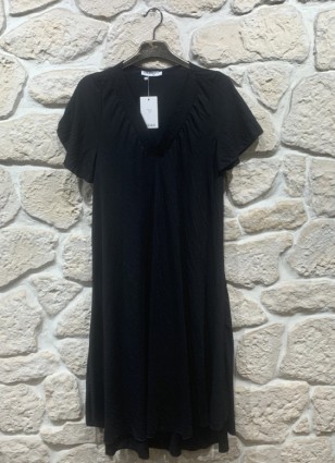 Robe longue uni manche courte col V Grande taille