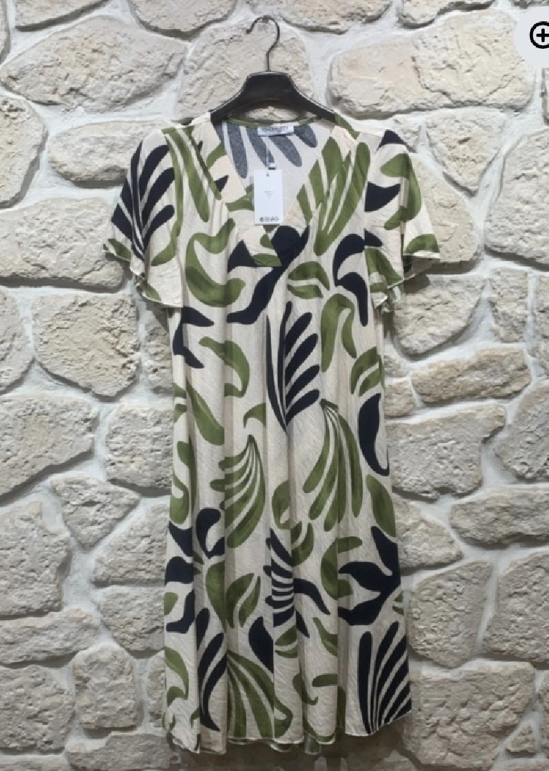 Robe longue imprimé manche courte col V Grande taille