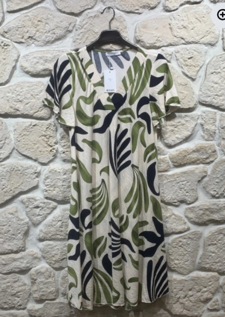 Robe longue imprimé manche courte col V Grande taille