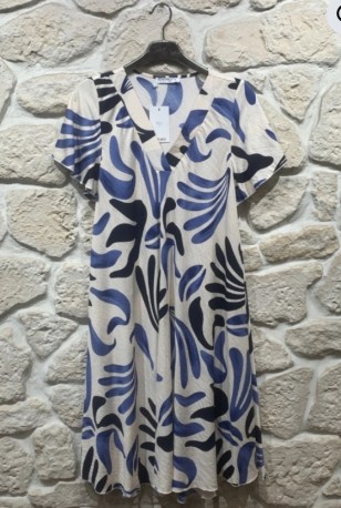 Robe longue imprimé manche courte col V Grande taille
