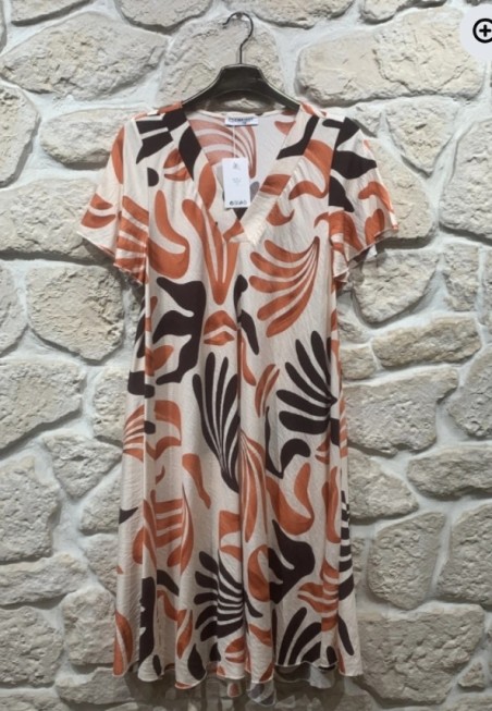 Robe longue imprimé manche courte col V Grande taille