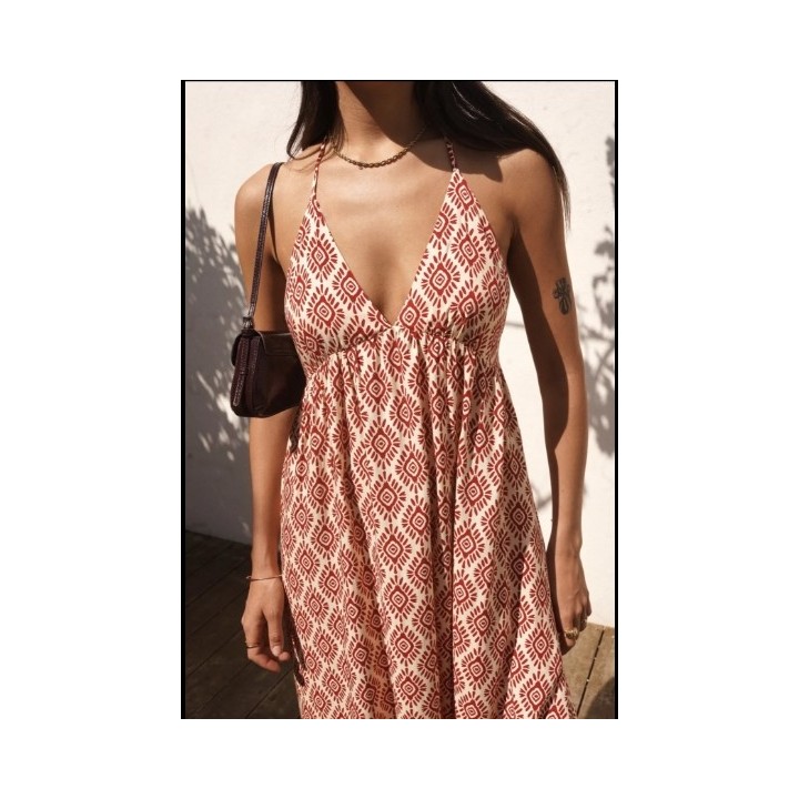 Robe longue imprimé ROUGE : réf 3229