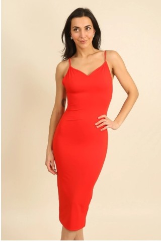 Robe longue ajustée à fines bretelles et dos échancré