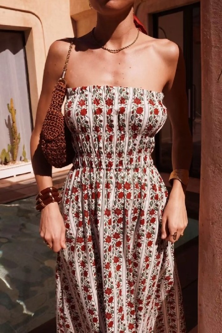 Robe midi Imprimé Floral Rouge
