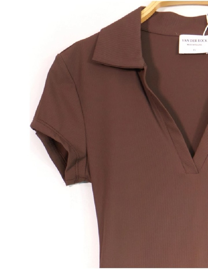 Body grande taille col polo et décolleté en V