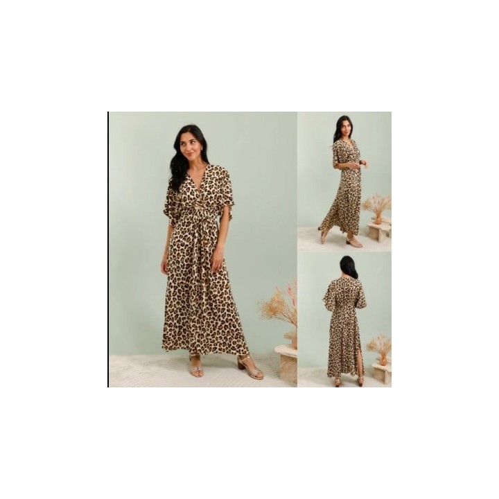 Robe longue fluide en tissu imprimé à anneau