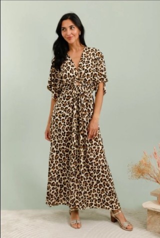 Robe longue fluide en tissu imprimé à anneau