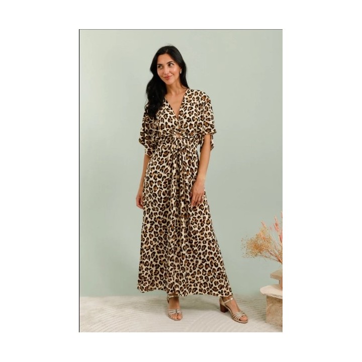 Robe longue fluide en tissu imprimé à anneau