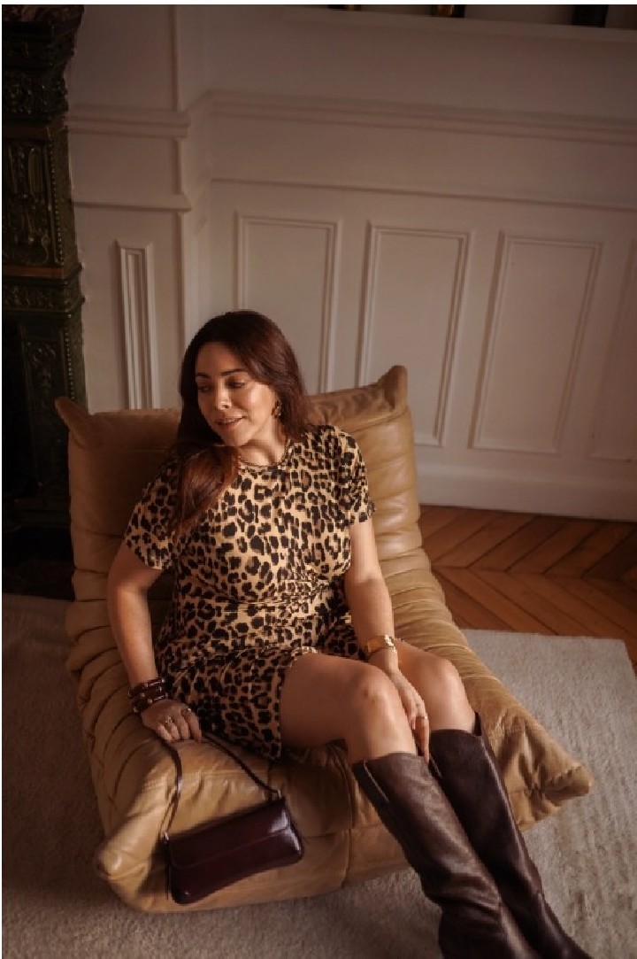 Robe courte à imprimé léopard