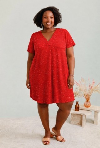 Robe/Tunique scintillant manche courte col V grande taille