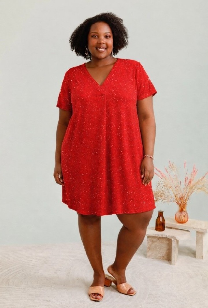 Robe/Tunique scintillant manche courte col V grande taille