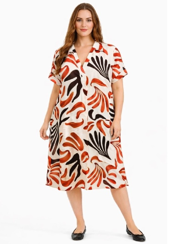 Robe/Tunique imprimé col chemise en V manche courte Grande taille