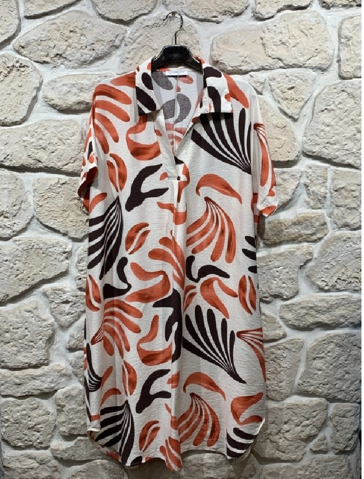Robe/Tunique imprimé col chemise en V manche courte Grande taille