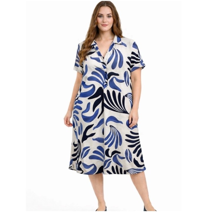 Robe/Tunique imprimé col chemise en V manche courte Grande taille