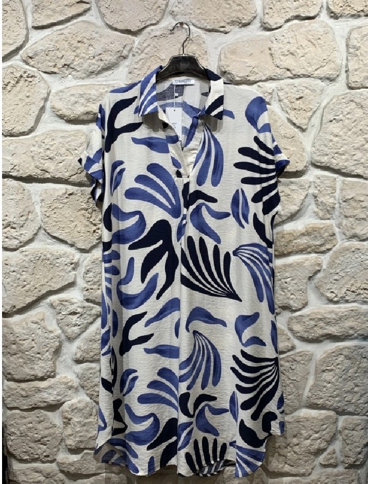 Robe/Tunique imprimé col chemise en V manche courte Grande taille