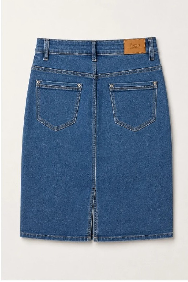 Jupe Courte en Jean – Grande Taille – 5 Boutons Élégants & Fente Arrière